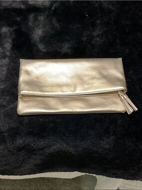 Monet Metallic Gold Fold-Over Clutch with Tassel Zip